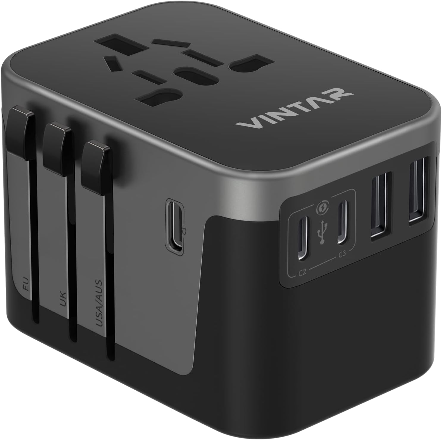 VINTAR Universal Travel Adapter 30W, International Power Adapter | 3 USB C 2 USB A Ports, All-in-One Travel Essentials Plug Adapter, Worldwide Outlet Converter for EU UK US AU(Type C/G/A/I)