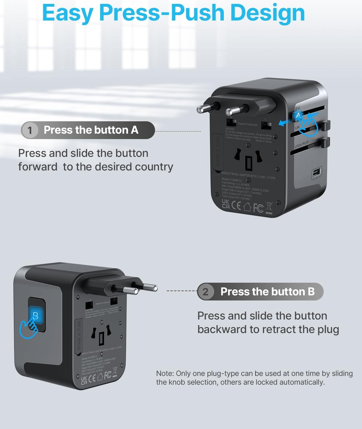 VINTAR Universal Travel Adapter 30W, International Power Adapter | 3 USB C 2 USB A Ports, All-in-One Travel Essentials Plug Adapter, Worldwide Outlet Converter for EU UK US AU(Type C/G/A/I) - Image 3