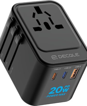 Universal Travel Adapter, 2 USB-C ＆ 1 USB-A, Cover 200+ Countries | PD 20W, International Plug Adapter, All in One Portable Adapter, NOT A Voltage Converter, for USA, UK, EU, AU (Black)