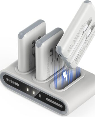 GOODaaa Portable Charger, 3-Pack 10000mAh Slim Power Bank Built in Cables, 3 Outputs 1 Inputs Family Power Hub for All Mobile Devices, Charging Station Set Includes 140 DlY Stickers, for Home,Office