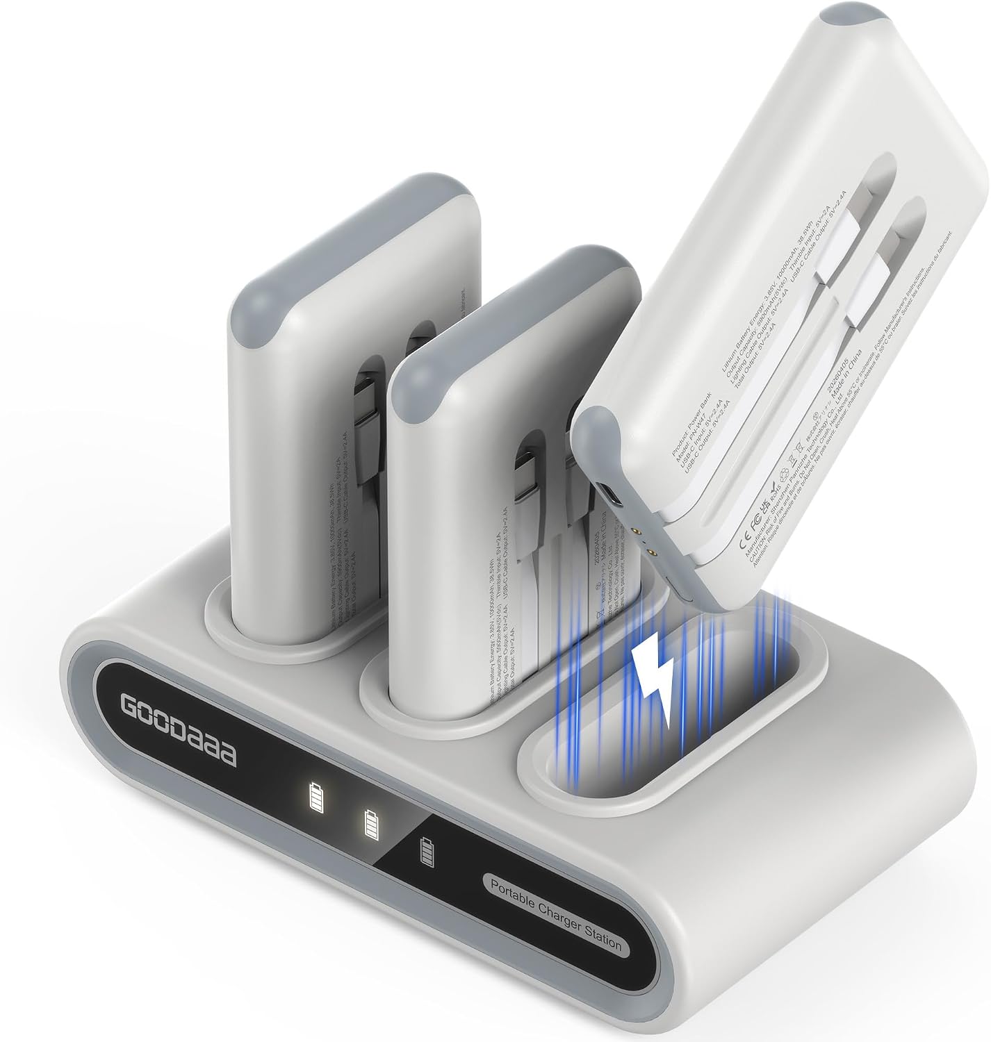 GOODaaa Portable Charger, 3-Pack 10000mAh Slim Power Bank Built in Cables, 3 Outputs 1 Inputs Family Power Hub for All Mobile Devices, Charging Station Set Includes 140 DlY Stickers, for Home,Office