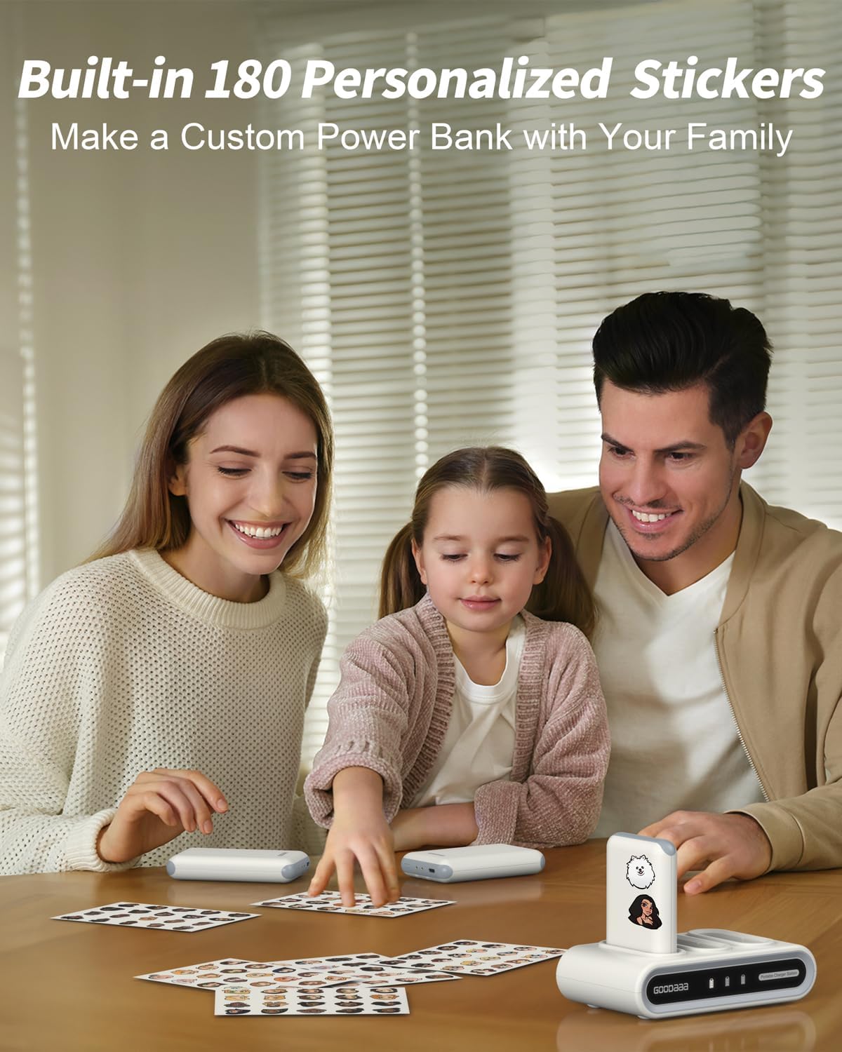 GOODaaa Portable Charger, 3-Pack 10000mAh Slim Power Bank Built in Cables, 3 Outputs 1 Inputs Family Power Hub for All Mobile Devices, Charging Station Set Includes 140 DlY Stickers, for Home,Office - Image 2