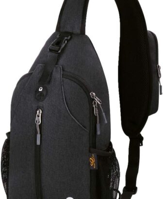 WATERFLY Crossbody Sling Backpack Sling Bag Travel Hiking Chest Bag Daypack (Black) | Small Hiking bag,Multi-compartment storage,Water-resistant,Breathable back pad,Reversible adjustable shoulder strap