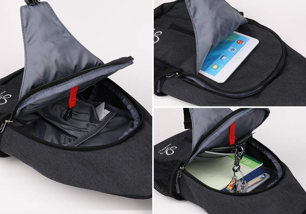 WATERFLY Crossbody Sling Backpack Sling Bag Travel Hiking Chest Bag Daypack (Black) | Small Hiking bag,Multi-compartment storage,Water-resistant,Breathable back pad,Reversible adjustable shoulder strap - Image 4