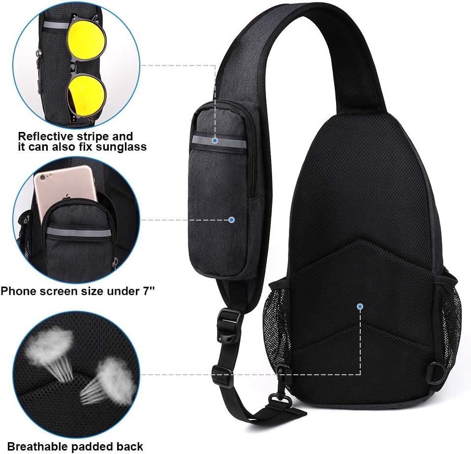 WATERFLY Crossbody Sling Backpack Sling Bag Travel Hiking Chest Bag Daypack (Black) | Small Hiking bag,Multi-compartment storage,Water-resistant,Breathable back pad,Reversible adjustable shoulder strap - Image 6